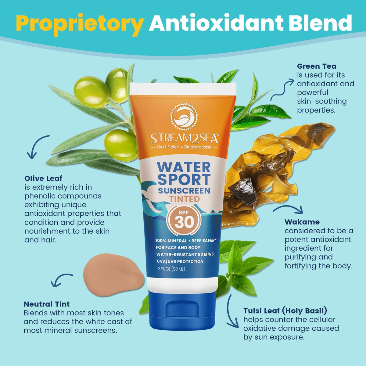Stream2Sea Eco Tinted Sunscreen for Face and Body Sport SPF 20