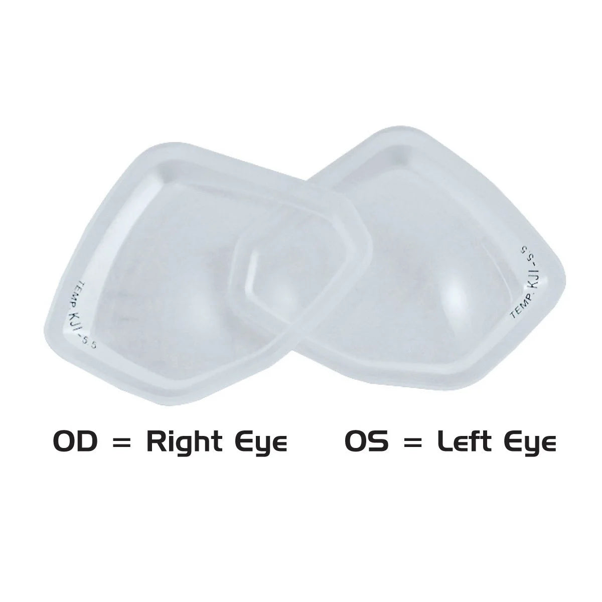 XS Scuba RX corrective prescription mask lenses, clear left and right lens pair for the Metro and M-Line masks, labeled OD right eye and OS left eye