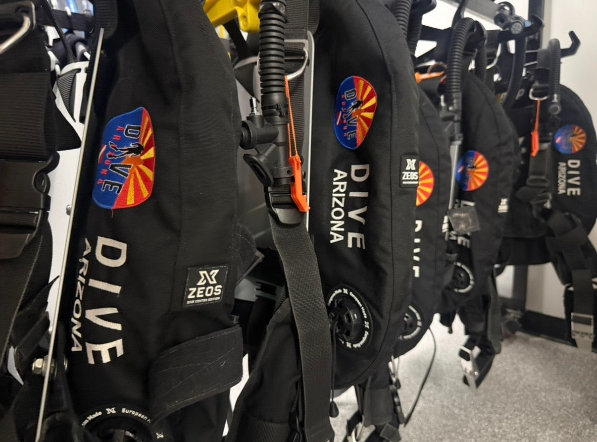 Dive Arizona branded XDeep Zeos BCDs on the rental rack