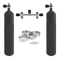Faber LP50 mini doubles set: two Faber L50 steel cylinders, Dive Rite 200 bar isolation manifold and 5.5 inch tank bands